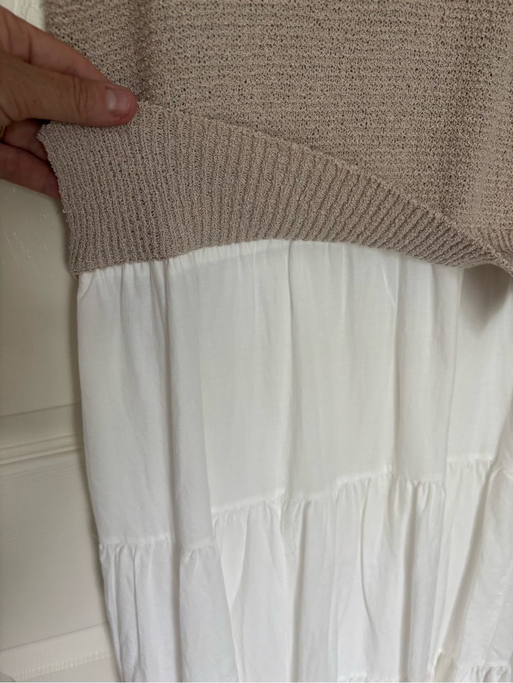 Elan White Tiered Maxi Dress with Tan Knit Sweater Tank - Picture 11 of 16